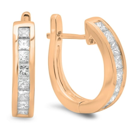 1.00 Carat (ctw) 14K Rose Gold Princess Cut Diamond Ladies Hoop Earrings 1 CT