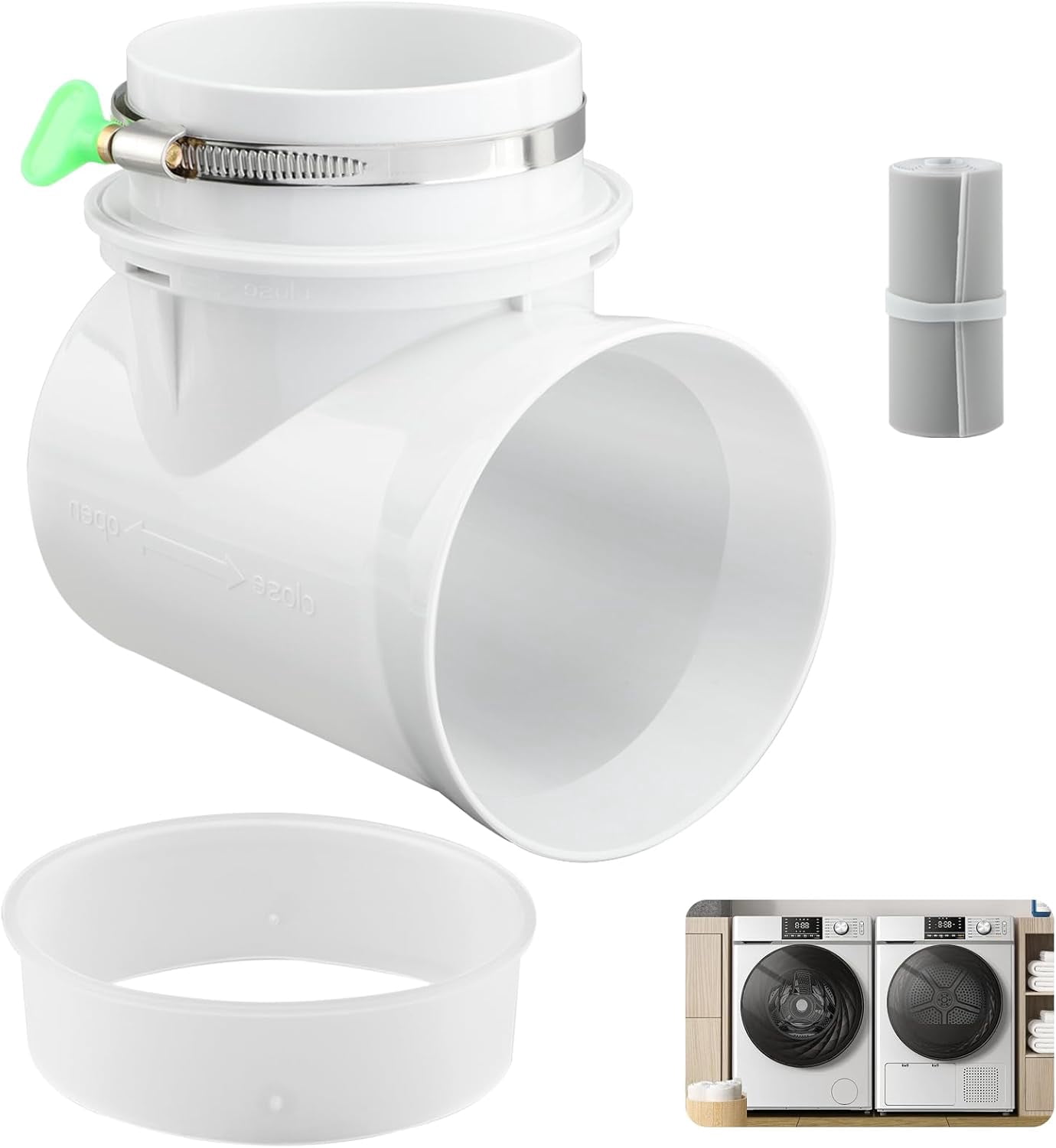 Dryer Vent Connector Kit for 4 Inch Dryer Hose in Confined Spaces, 90 Degree Dryers Vent Elbow Better Manage Duct Squeeze-Space Saving Easy to Clean(COLOR:White)