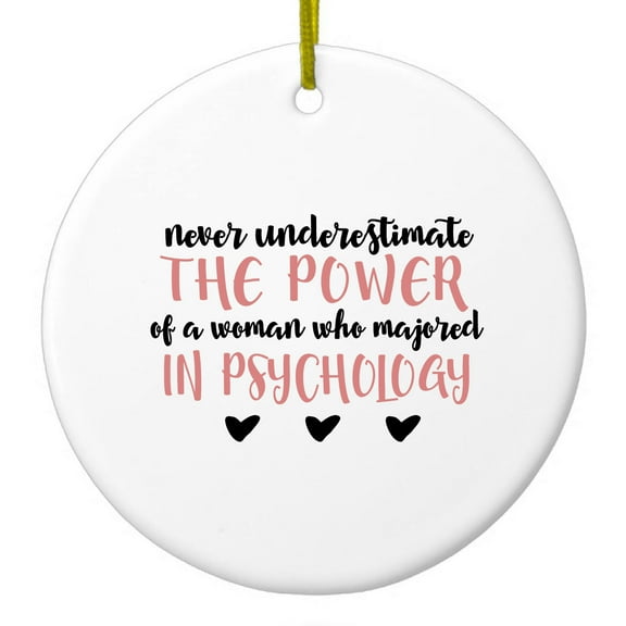 DistinctInk Hanging Ceramic Christmass Tree Ornament with Gold String - Great Gift / Present - 2 3/4 inch diameter - Never Underestimate Woman in Psychology