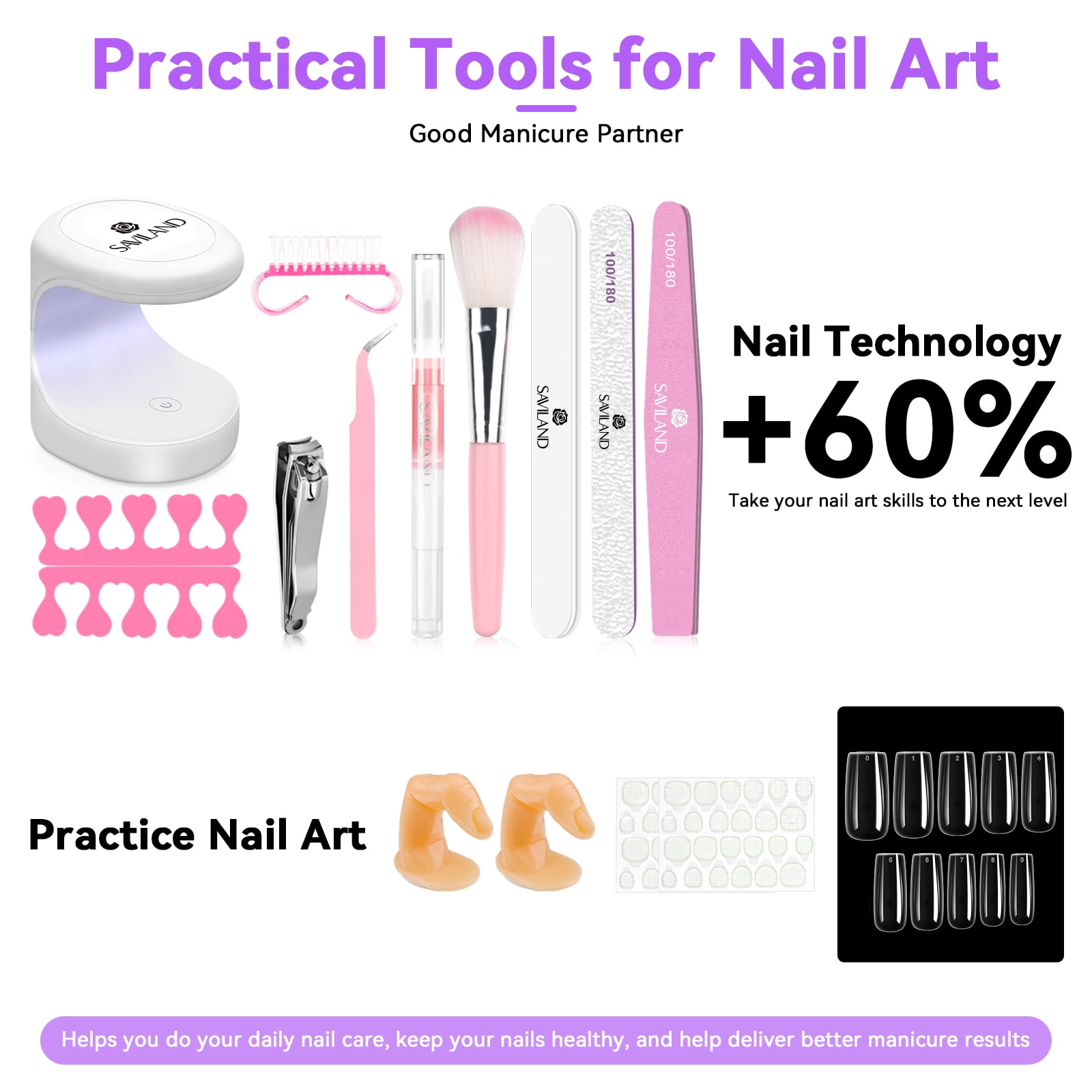 Saviland Acrylic Nail Kit with Nail Drill – Acrylic Powder And Liquid Set with Gel Nail Polish Nail Glue Gel Portable U V Light Nail Stuff Acrylic Nail Brush for Home DIY Salon Use