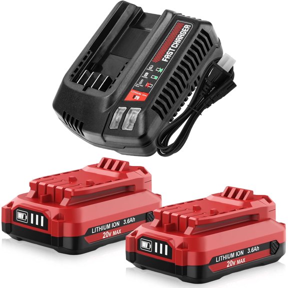 2Pack 20V 3.6Ah Replacement V20 Craftsman 20V Lithium Battery and Charger Kit for CMCB202 CMCB204 CMCB206 CMCB201 CMCB100 CMCB124 with CMCB104 Craftsman 20Volt Battery Charger