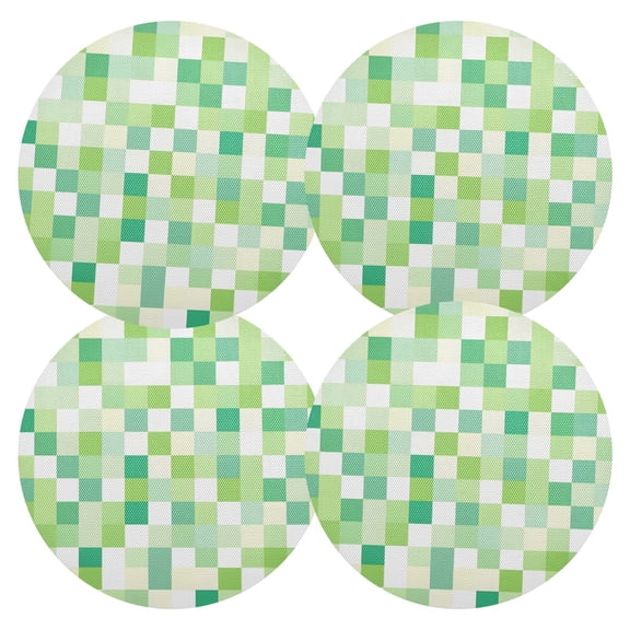 Ryvnso Green and White Geometric Lattice Round Plate Mats Dining Table Placemat Set of 4 for Holiday Decoration