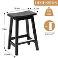 thumbnail image 3 of CL.HPAHKL Counter Height Bar Stools Set of 2, 24 Inch Kitchen Counter Stools Backless Wooden Barstools Solid Wooden Saddle Stools with Footrests for Kitchen Island, Dining Room, Pub, Cafe, Black, 3 of 10