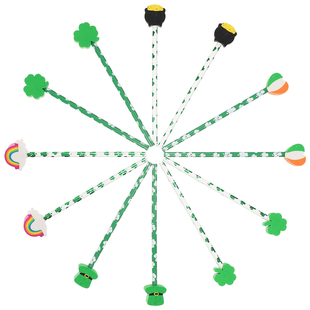 Worgeous 48 Pcs  Saint Patrick's Day Printing Pencils Portable Wood Pencils Student Pencils Convenient Pencils