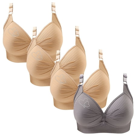 Clearance TOUMENY Nude Bra Bras for Women No Underwire 4PC Woman s Printing Gathered Together Large Size Daily Bra Underwear No Rims