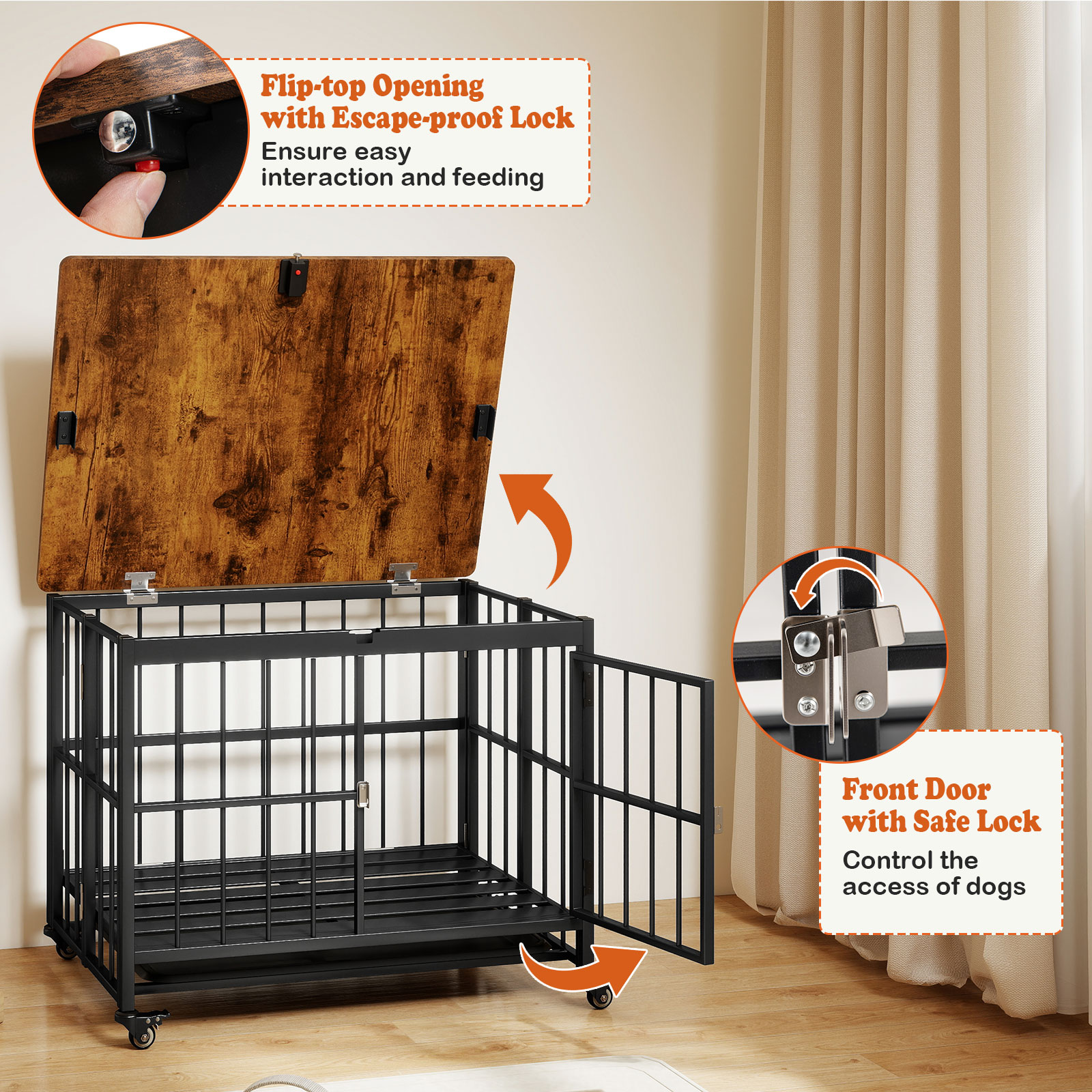 Gymax Foldable Dog Crate Furniture w/Removable Tray Lockable Door Lockable Wheels