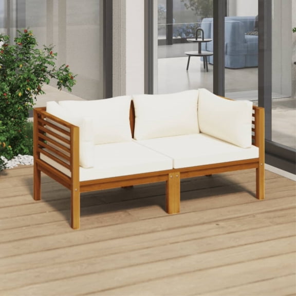 Casafoyer 2-Seater Patio Sofa with Cream Cushion Solid Acacia Wood