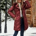 thumbnail image 7 of Hueook Winter Coats for Women's Solid Color Long-sleeved Hooded Fashion-padded Jacket Wine S, 7 of 7