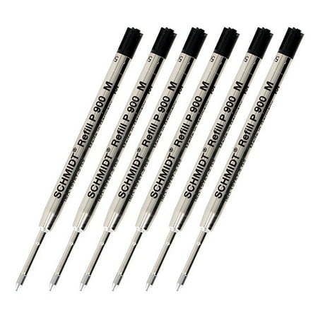 Schmidt Pen Refills - Schmidt P900 Parker Style Ballpoint Pen Refill - Black, Medium Point 0.7mm, 6 Pack (SC58135)