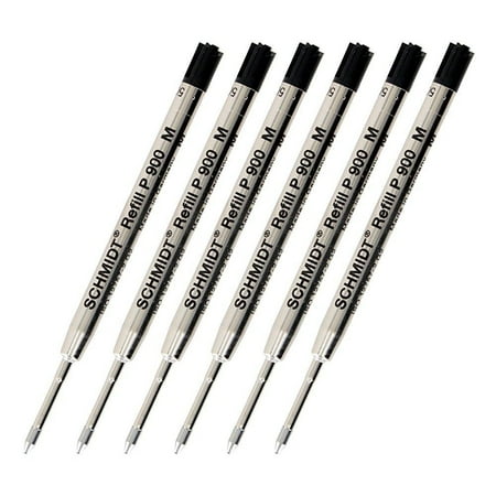 Schmidt P900 Parker Style Ballpoint Pen Refill - Black, Medium Point 0.7mm, 6 Pack