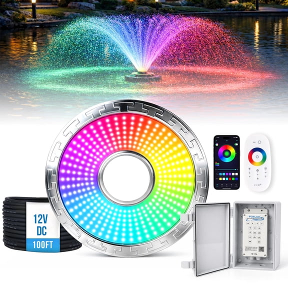 Pond Fountain Aerator Lights, LED RGB Multicolor Aerator Floating Fountain Light, IP68 Waterproof, AC 120V, 100ft Cable with Controller, APP & Remote Control