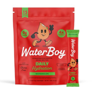 Waterboy Daily Hydration | 1,570mg Electrolyte Powder Packets | No Sugar, All Natural, Gluten Free, Zero Calories | 15 Drink Stick Mixes (Watermelon)