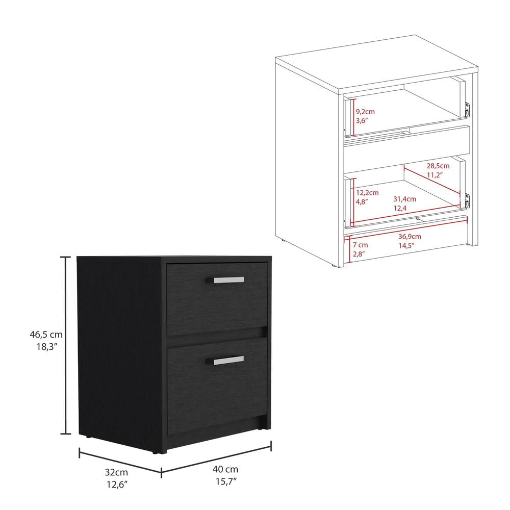 HomeRoots 518162 19 in. Black Two Drawer Nightstand