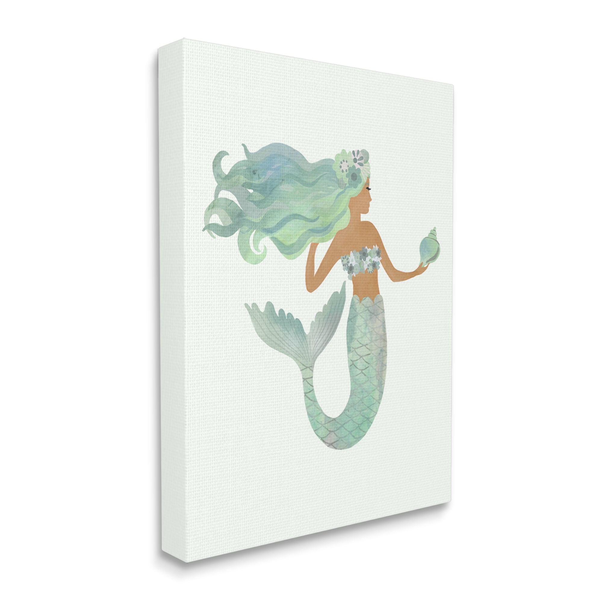 Stupell Industries Jade Mermaid Holding Shell Flower Outfit Fantasy Character,30 x 40, Design by Laura Konyndyk