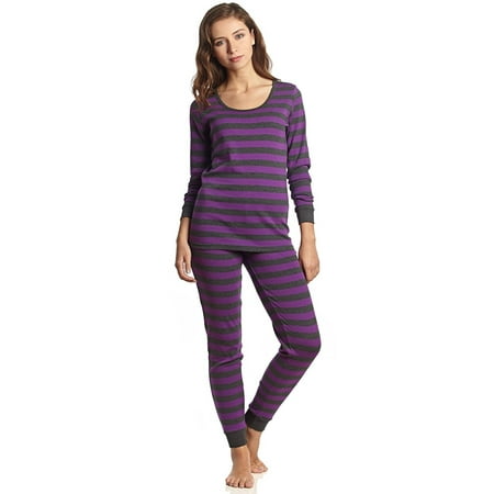 Striped Womens Pajamas - Leveret Women Fitted Striped 2 Piece Pajama Set 100% Cotton (Large, Purple & Grey)