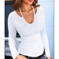 thumbnail image 4 of Womens Fall Clothes Long Sleeve Shirts Halter U Neck Ribbed Knit Slim Fitted Basic Casual Tops White S, 4 of 9