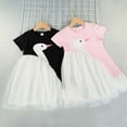 thumbnail image 4 of WIBACKER 2-8T Kid Girls Short Sleeve Dresses Summer Cartoon Swan Patchwork Lace Tulle Princess Dress, 4 of 6