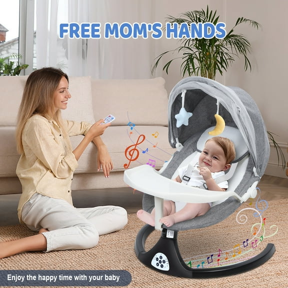 Trendix Electric Baby Swing with Intelligent Induction System and Safety Harness, Remote Control Bluetooth-compatible Electric Toddler Rocker, Adjustable Backrest Baby Swing with Soft Music