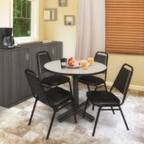 Regency Kobe 36 in. Round X-Base Breakroom Table- Maple, 4 Restaurant Stack Chairs- Black