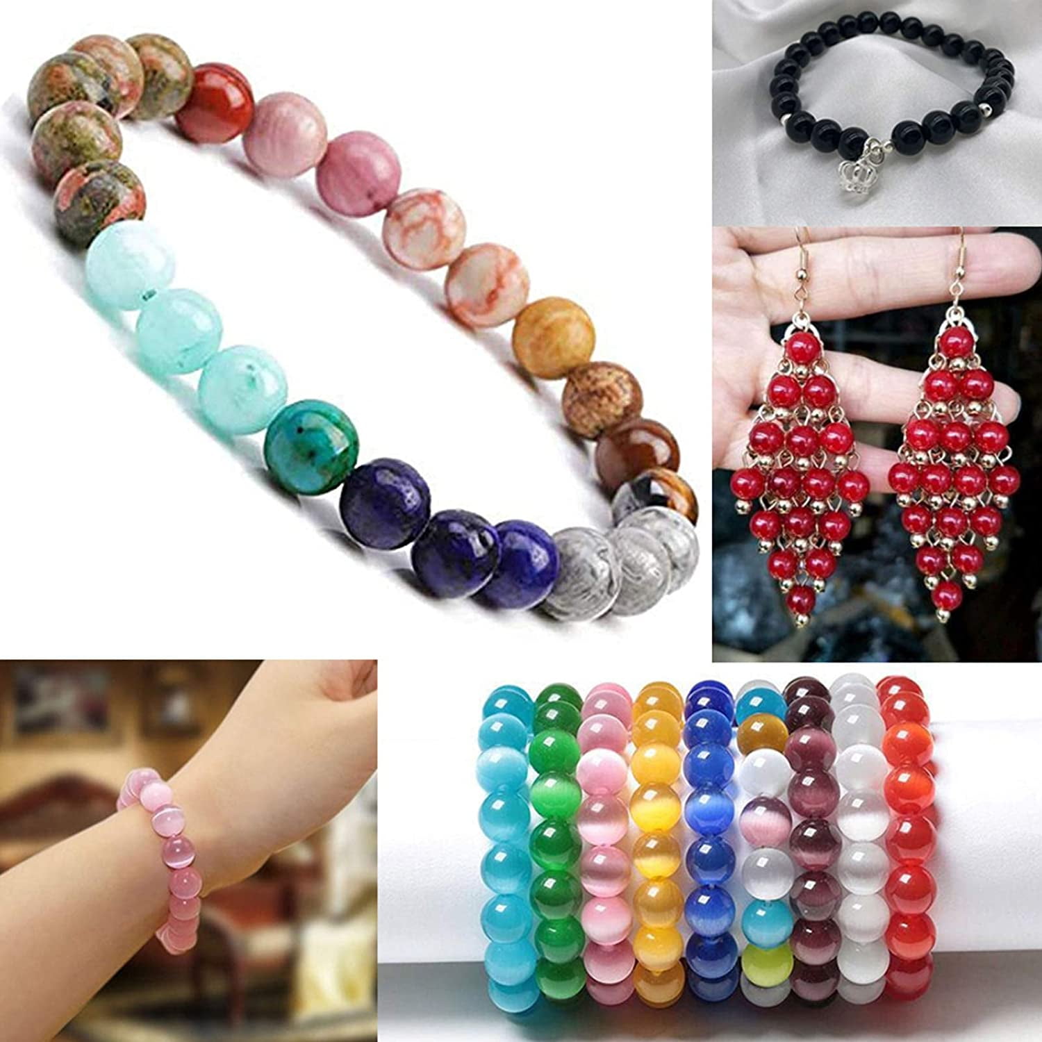 1 Box 200Pcs 10 Colors Natural Tiger Eye Beads 100Pcs Various Shapes Spacer Beads Thread Scissor DIY