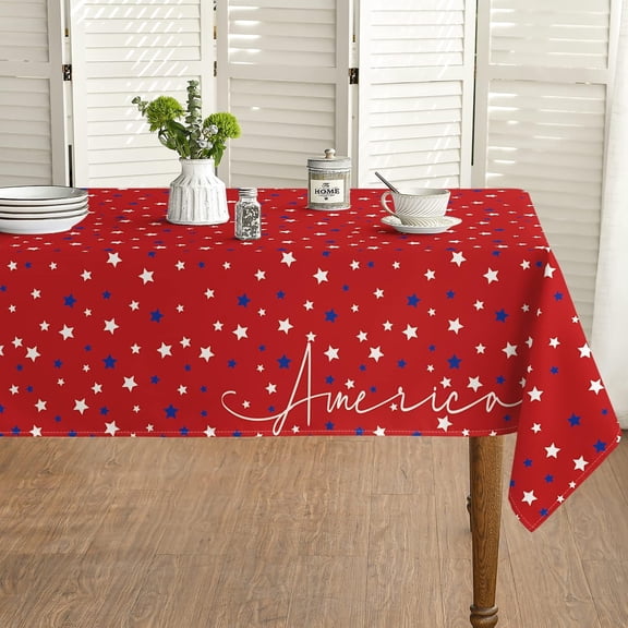 4th of July Tablecloth 60x104 Inch, Patriotic Star American Independence Day Memorial Day Table Cover for Party Picnic Dinner Decor