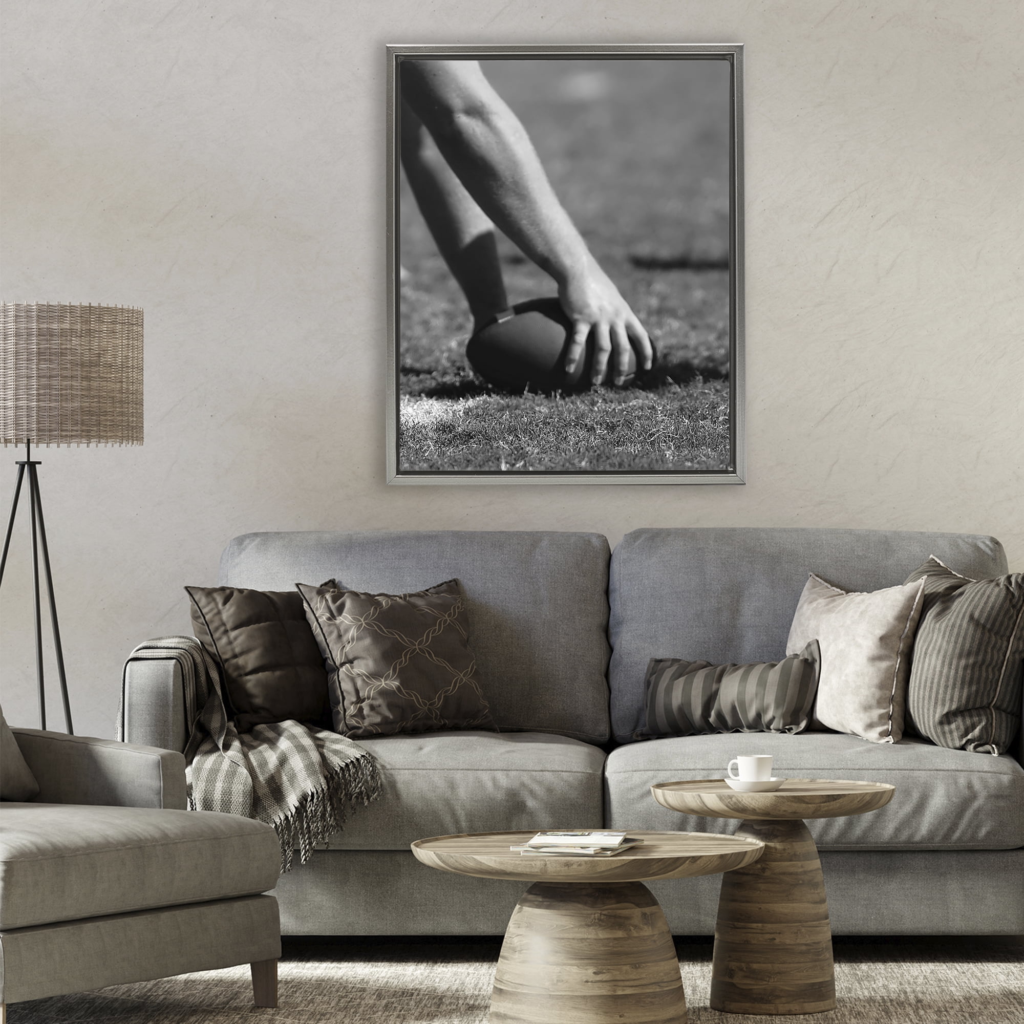 Stupell Industries Football Hike in Action Gray Framed Floater Canvas Wall Art, design by Marcus Prime