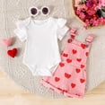 thumbnail image 2 of Bovxnpu Baby Girl Bodysuit, Infant Baby Cotton Bodysuits, Girls' Summer Strip Romper Flying Sleeve Short Sleeved Shirt Printed Strap Pants Set 18 Months, 2 of 7
