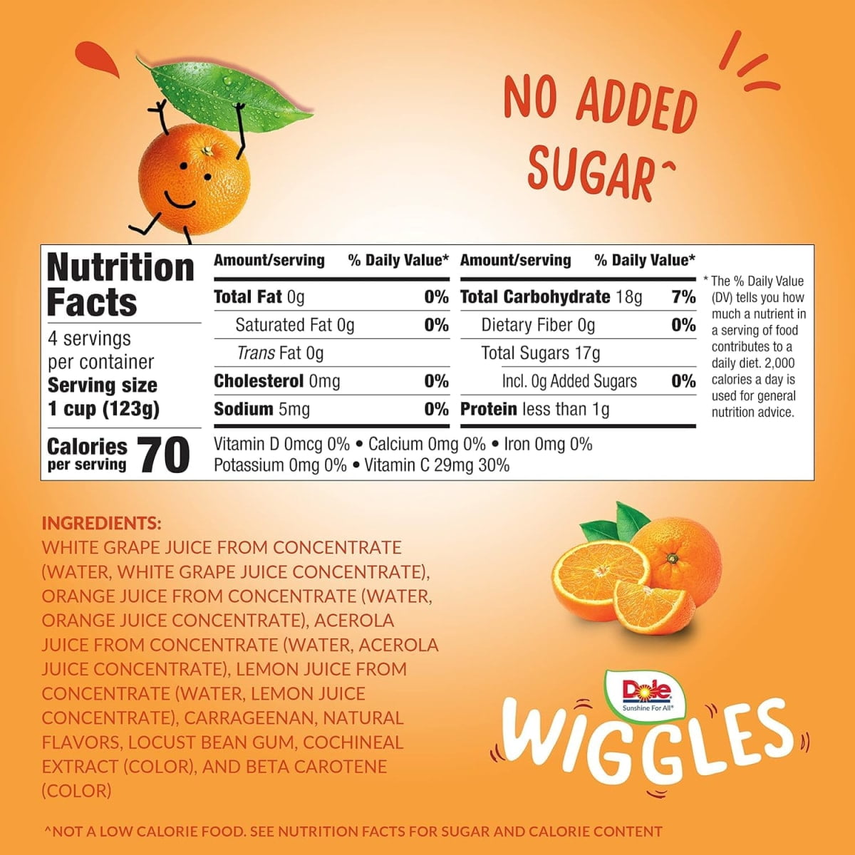 (2 pack) Dole Wiggles Orange Fruit Juice Gels, 4.3 oz Cups (4 Pack)