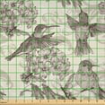 thumbnail image 2 of Ambesonne Hummingbirds Fabric by the Yard Microfiber, Old Birds and Flowers, 10 Yards, Cream Beige Brown, 2 of 2