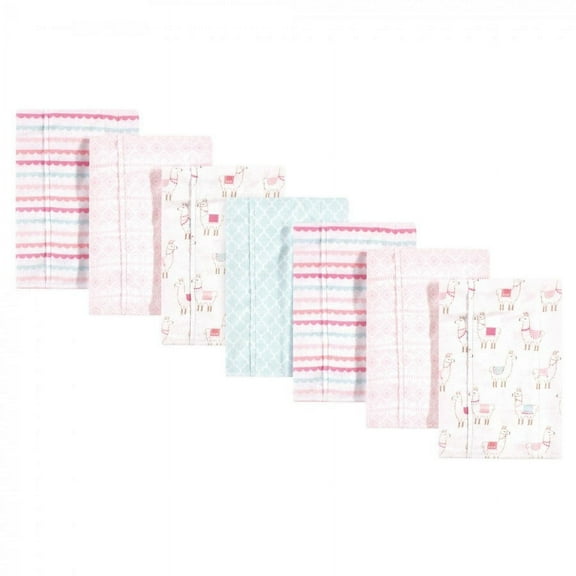 Hudson Baby Infant Girl Cotton Flannel Burp Cloths 7pk, Llama, One Size
