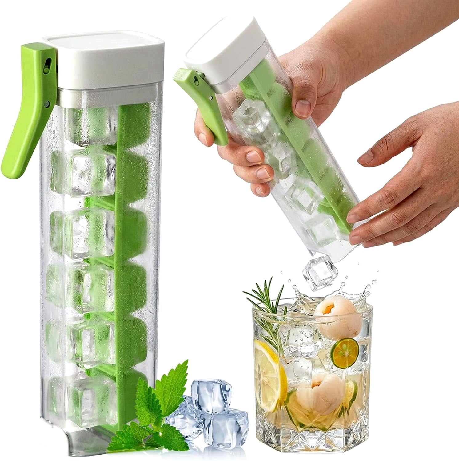 One Glass Ice Maker - Ice Cube Mold with One Hand Press (Orange)