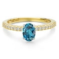 thumbnail image 3 of Gem Stone King 14K Two Tone Gold London Blue Topaz and Lab Grown Diamond Engagement Ring for Women | 1.16 Cttw | Oval 7X5MM | Gemstone November Birthstone | Size 8, 3 of 6