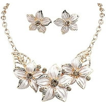Nvzi Fashion Women Crystal Flower Statement Gold Plated Necklace Earrings Jewelry Set
