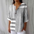 thumbnail image 2 of VEKDONE Womens 3/4 Sleeve Tops Striped Color Block Tunic Tops Summer Button Down V-Neck Blouse Casual Lightweight Comfy Shirts Fashion Clothes Gray L, 2 of 5
