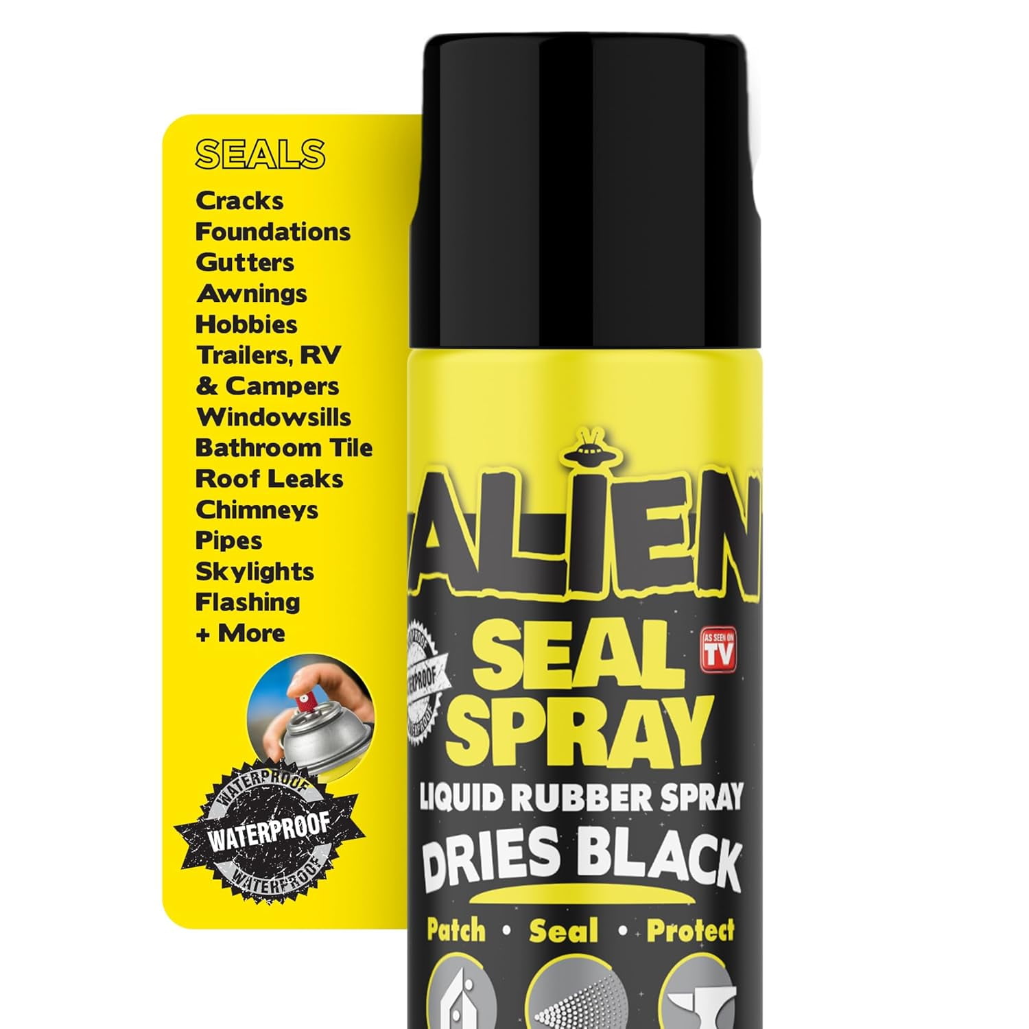 (2 pack) Alien Waterproof Sealant Spray Black Caulk 14 oz Liquid Rubber Seal Insulate for Indoor Outdoor