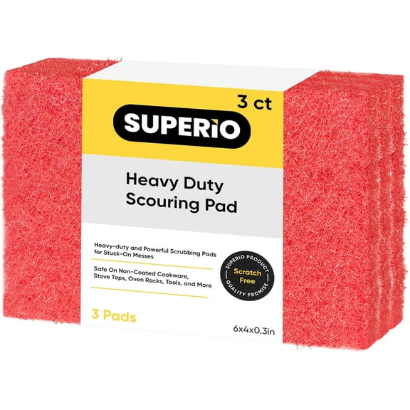 Scouring Pad Non-Scratching Scrubber Non-Scratch Cleaning Scrub Pads Heavy Duty Scouring Pad Reusable Kitchen Scrubbing Pad Pack of 3 Red, by Superio