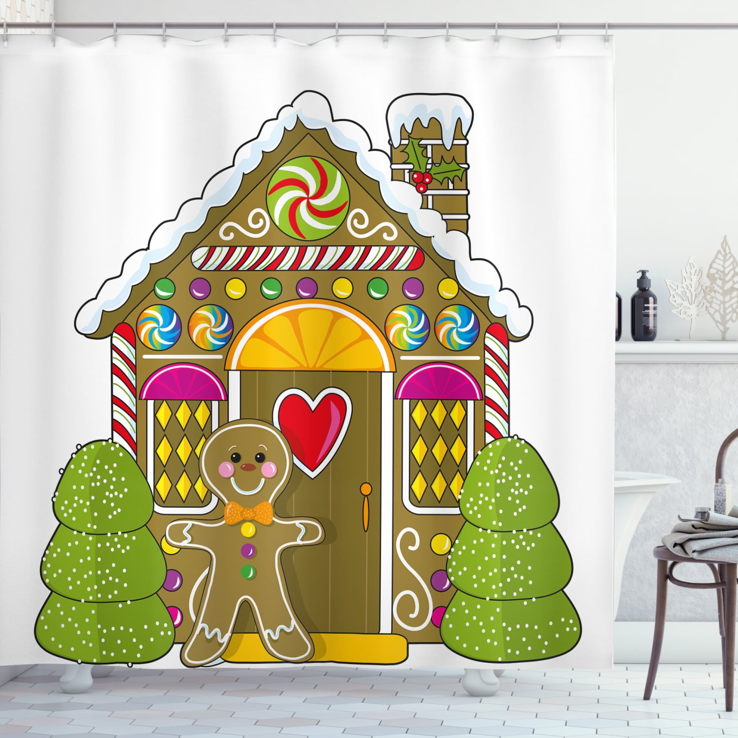 Christmas cookies gingerbread man and girl Shower Curtain Bathroom With 12hooks 