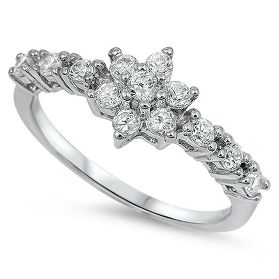 White Cubic Zirconia Elegant Flower Thin Ring 925 Sterling Silver Band Jewelry Female Male Size 7