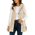 thumbnail image 3 of Aboser Women's Fuzzy Fleece Vest with Hood Soft Plush Sherpa Jackets Casual Button Down Outerwear Fluffy Sleeveless Hooded Coats, 3 of 9