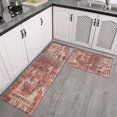 thumbnail image 3 of Boho Orange Farmhouse Cute Tribal Aesthetic Rugs and Mats Non Skid Washable Absorbent Microfiber Soft Kitchen Mat for Floor Set Of 2 Decor Stain Resistant 17"x47"+17"x30", 3 of 7