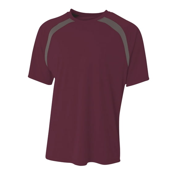 A4 Spartan Short Sleeve Color Block Crew For Men in Maroon/Graphite | N3001