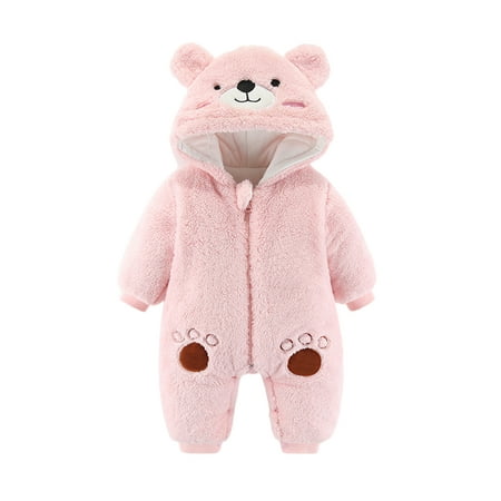 

Bomotoo Newborn Casual Fleece Romper Full Zip Cute Ears Winter Outwear Outfits Warm Hoodies Animal Print Hooded Jumpsuit Pink 73cm