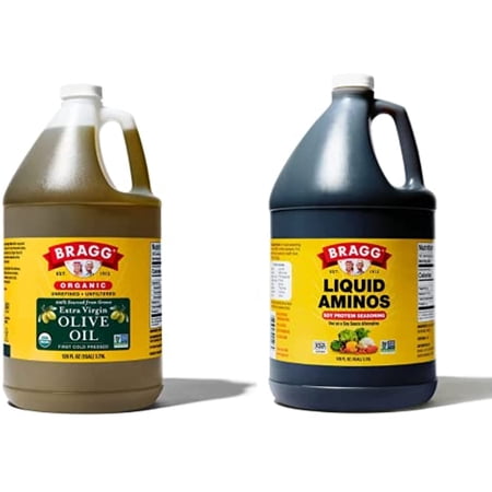 Bragg Organic Extra Virgin Olive Oil 128Oz And Liquid Aminos All Purpose Seasoning 128Oz Bundle