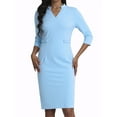 thumbnail image 1 of Vestido Midi de Mujer Inspire Chic con Cuello de Pie en V, Manga 3/4 y Abertura, Color Azul Claro, Talla M, 1 of 7