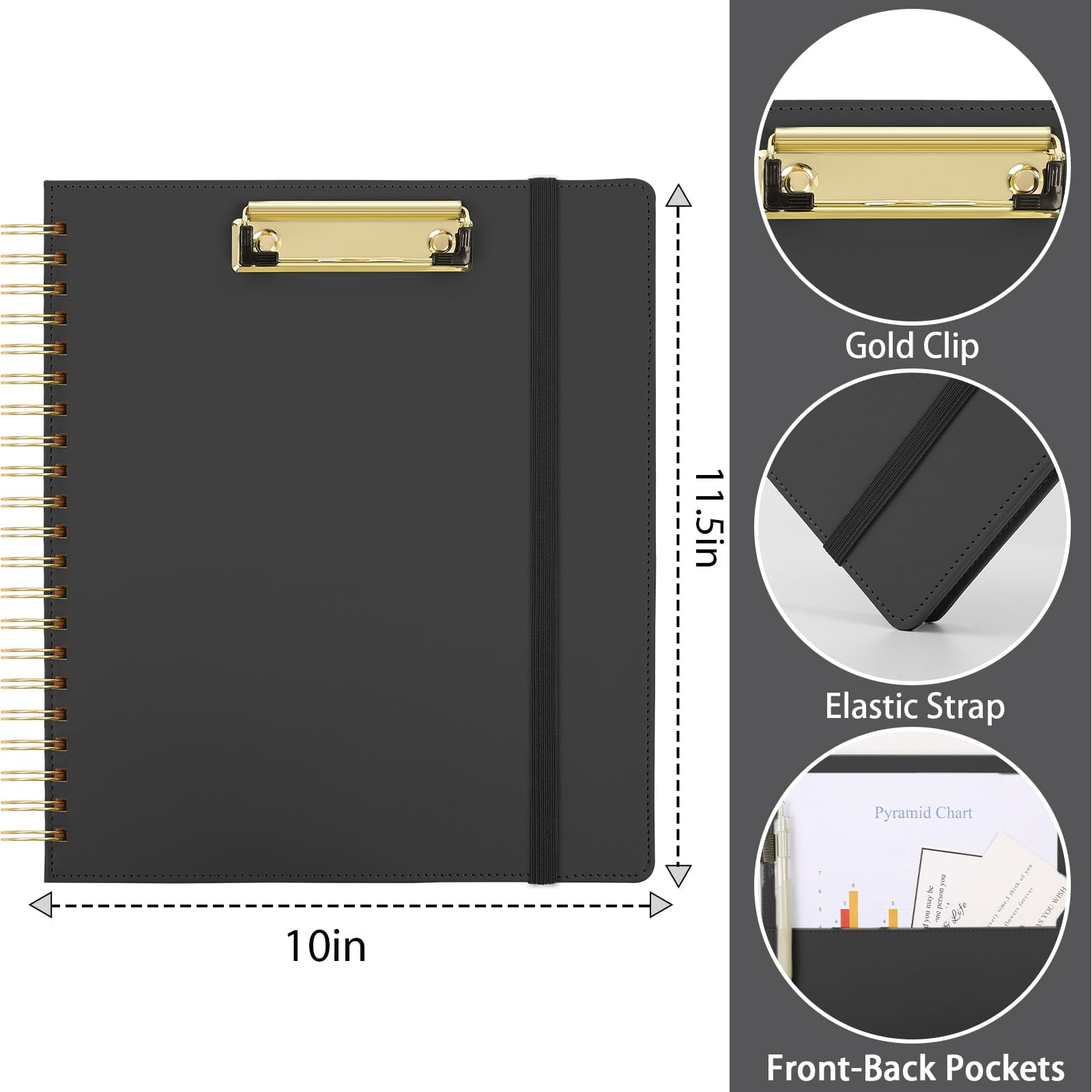 Clipboard Folder With Storage Notebook  6 Dividers 12 Pockets Spiral Folio Stickers 10" * 11.5" Clipboards Padfolio For Teacher Worker Supplies