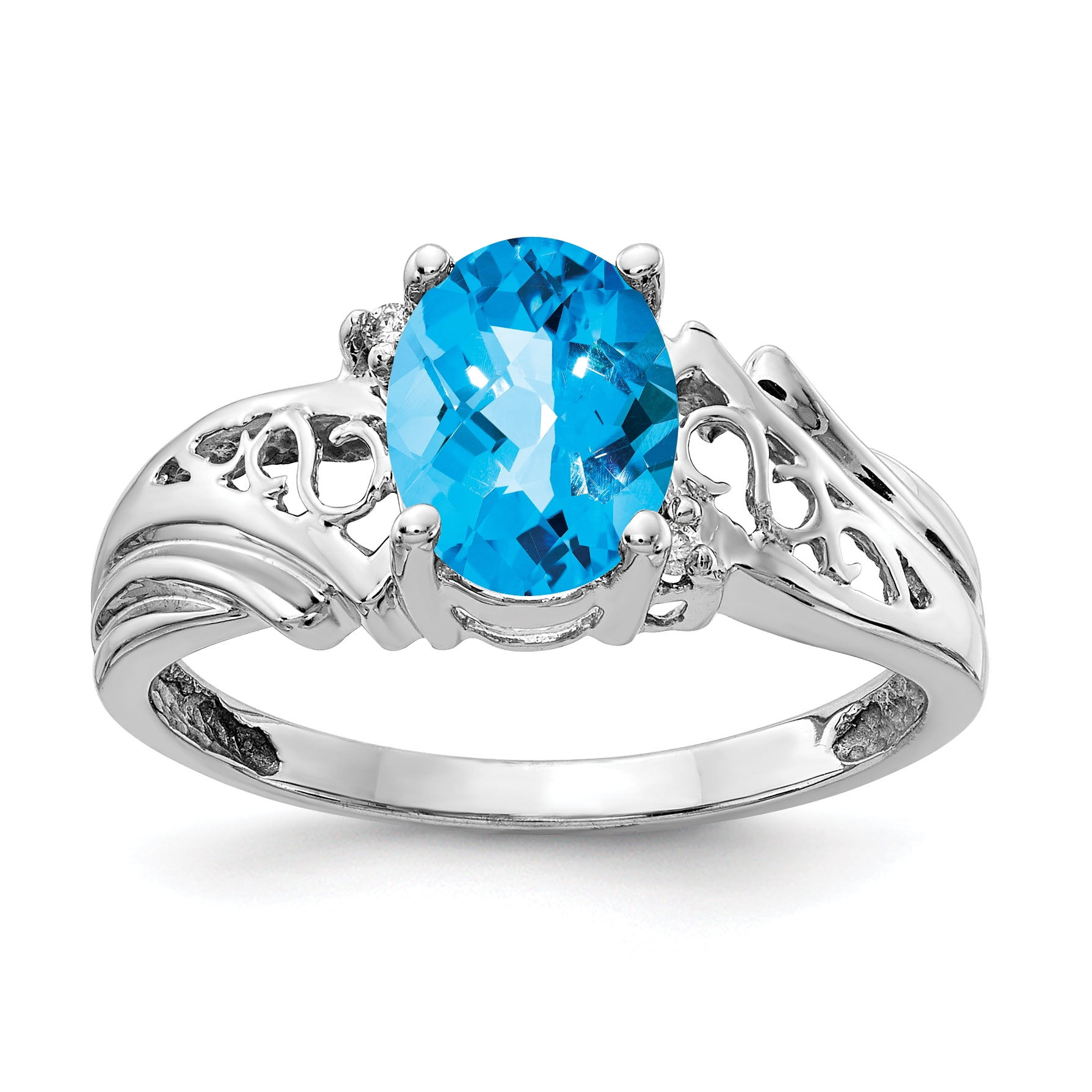14k White Gold Swiss Blue Topaz Bow Band Ring Size 7.00 Birthstone December Fine Jewelry For Women Gifts For Her