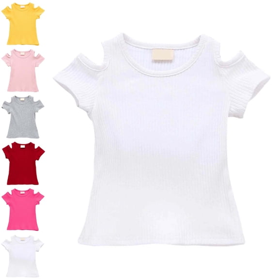 Girls Tshirt Crew Neck Short Sleeve Ribbed T Shirts Basic Plain Tshirts for Toddler Girls 18-24 Months