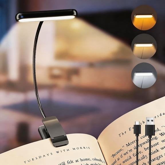 Gaormii LED Rechargeable Read Book Light  for Reading in Bed with Memory Function- Eye Caring 3 Color Temperatures, Stepless Dimming Brightness（Black, 1 Pack）