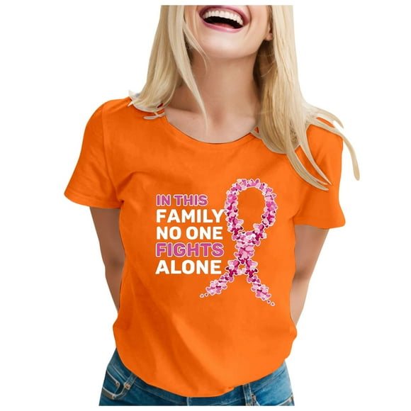 TSADFHJI Tank Tops for Women Built in Bra Plus Size Women's Cancer Printed T Shirt International Publicity Moon Short Sleeved Shirt Xxl Orange