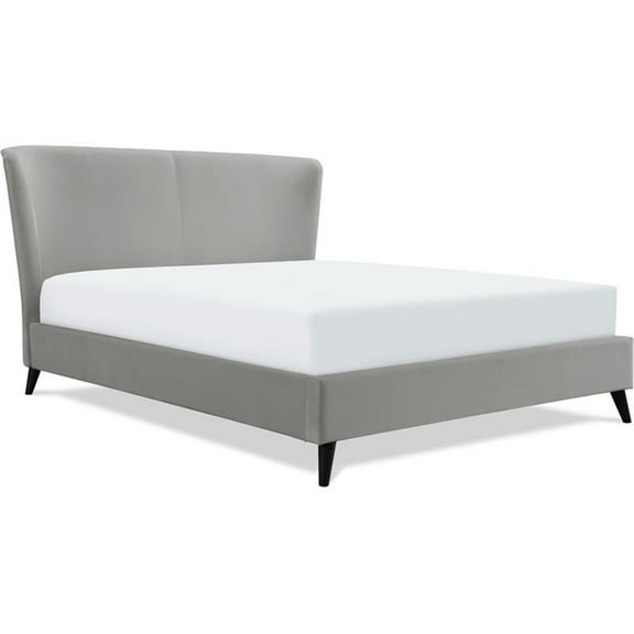 Pemberly Row Adele Wingback Upholstered Platform Bed Queen Size Gray